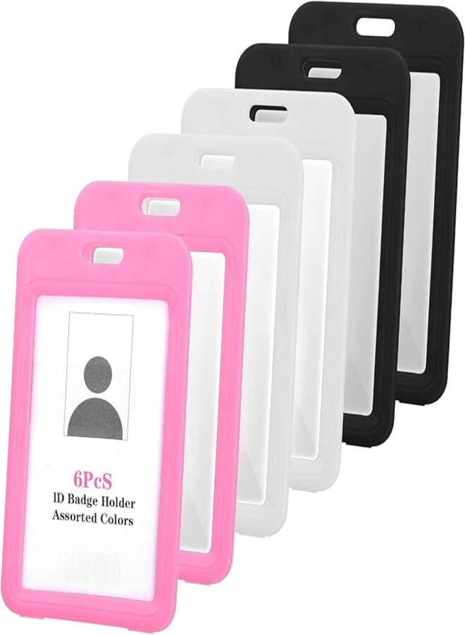 6 Pack Sliding ID Badge Holder with Clear Window, Vertical Card Protector for Office, School, ID, Credit Cards, Key Cards, Driver's Licenses (Black, White, Pink)